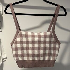 Gingham Knit Crop Tank in Mauve and Cream
